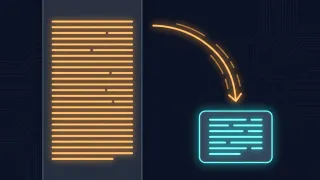 A long dense block of prose on the left beside a much shorter block of code on the right, sized to show the prose is bigger