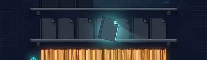 Three shelves of documents at different heights, the lowest permanently lit and the upper two dark until reached for