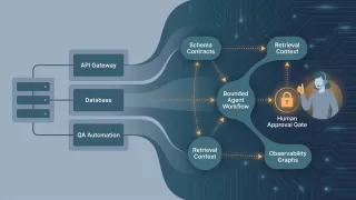 Layered AI engineering architecture from conventional services to controlled AI workflows with observability