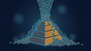 A test pyramid holding its shape under a torrent of generated code that spills off both sides and piles up at its base