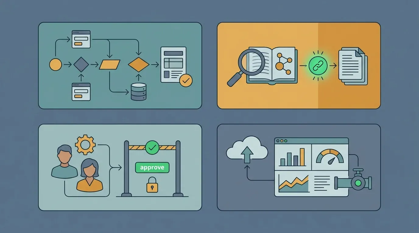 Four portfolio projects: structured analysis, verifiable context, human-in-the-loop, and deployed evaluation